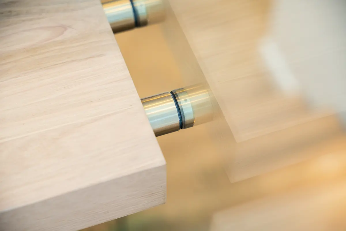 Hardware: Glass balustrade fixings in a brushed finish.
