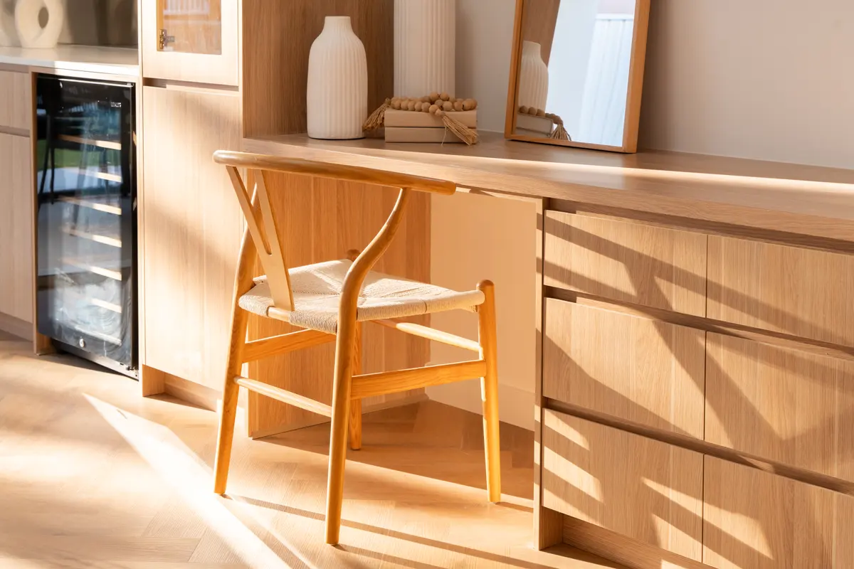 Joinery: Built-in shelving worked into the plan.