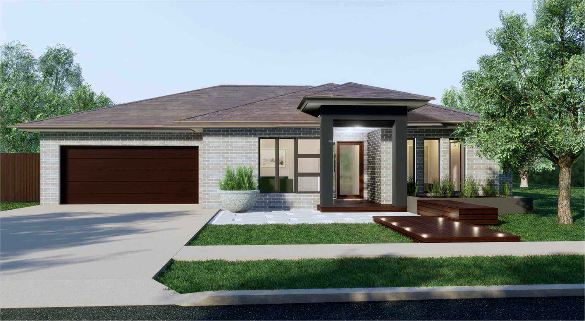 A Rendering Of A Modern House With A Garage