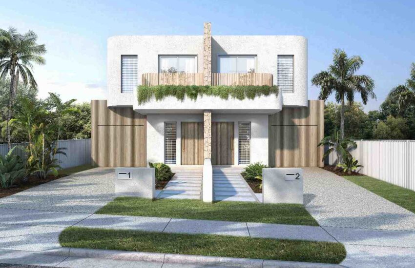 Modern duplex with driveways