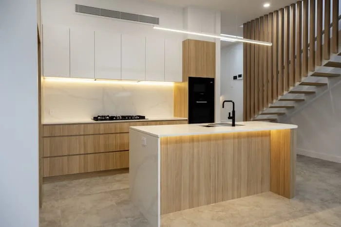 Timber kitchen with staircase