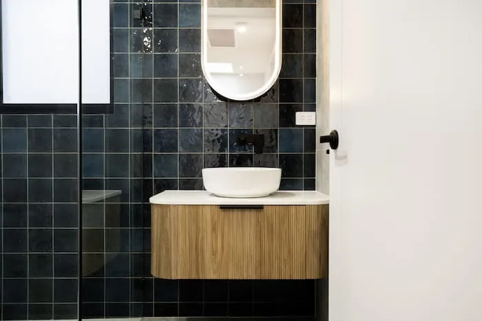 Blue tiled bathroom
