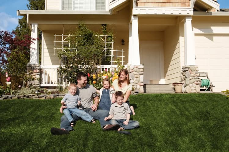 Family sitting on the lawn