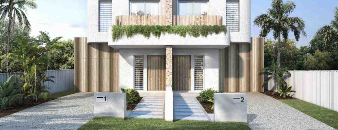 Modern duplex with driveways