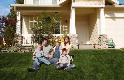 Family sitting on the lawn